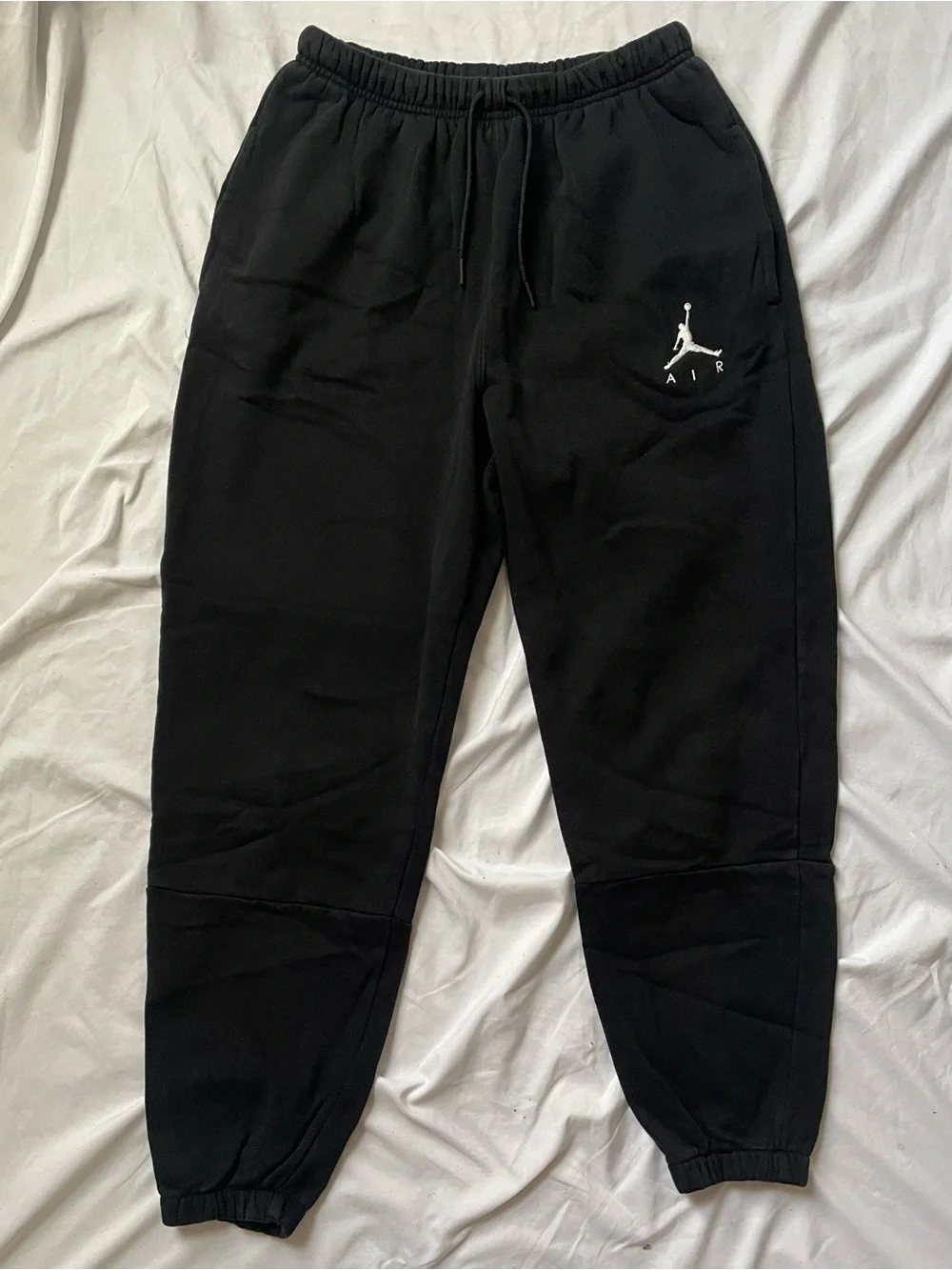 Jordan Air Vintage Sweatpants Black Fleece Joggers with White Jumpman